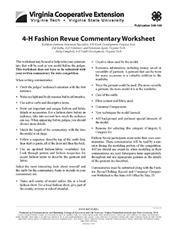 Cover, 4-H Fashion Revue Commentary Worksheet
