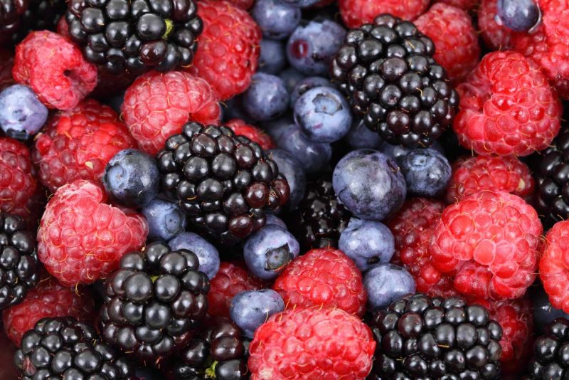 Blueberries, blackberries, and rasberries