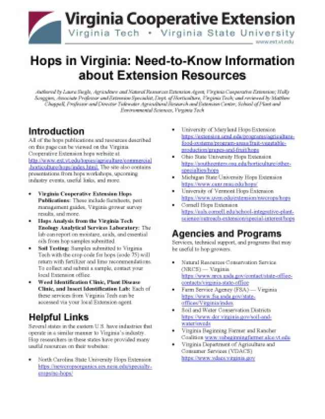 Hops in Virginia: Need-to-Know Information about Extension Resources Hops in Virginia: Need-to-Know Information about Extension Resources