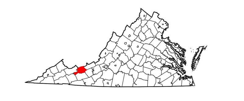 Map of Virginia, with Bland County highlighted red.