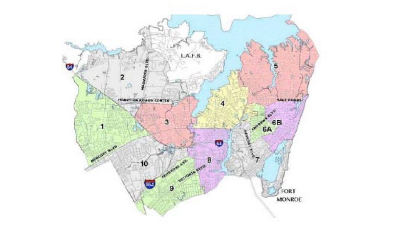 Map of the city Hampton, Virginia.