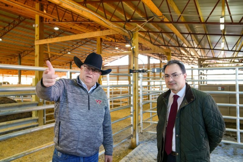 Mario Ferruzzi (at right) meets with Gene Copenhaver (at left), president-elect of the National Cattleman's Beef Association while traveling the state to talk to college stakeholders.