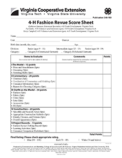 Cover, 4-H Fashion Revue Score Sheet