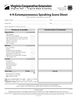Cover, 4-H Extemporaneous Speaking Score Sheet