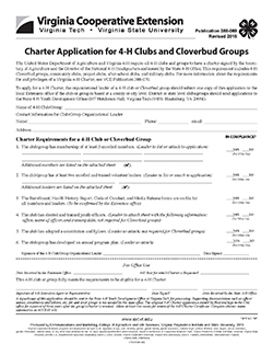 Cover, Charter Application for 4-H Clubs and Cloverbud Groups