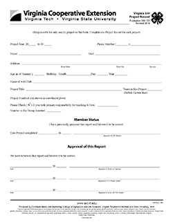 Cover, Virginia 4-H Project Record