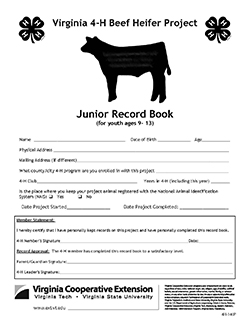 Cover, Virginia 4-H Beef Heifer Project Junior Record Book