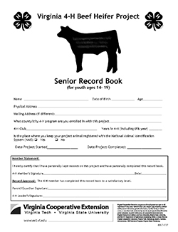 Cover, Virginia 4-H Beef Heifer Project Senior Record Book