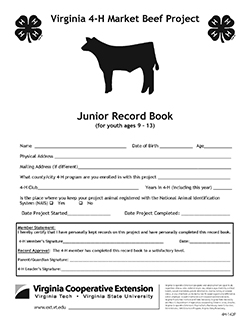 Cover, Virginia 4-H Market Beef Project Junior Record Book