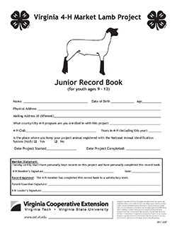 Cover, Virginia 4-H Market Lamb Project Junior Record Book