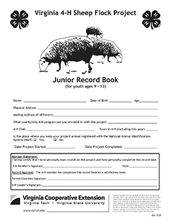 Cover, Virginia 4-H Sheep Flock Project Junior Record Book