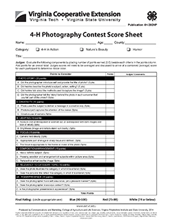Cover, 4-H Photography Contest Score Sheet