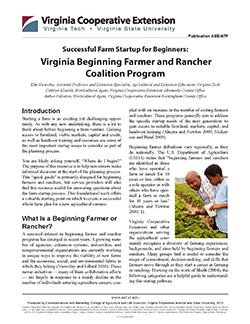 Cover, Successful Farm Startup for Beginners: Virginia Beginning Farmer and Rancher Coalition Program