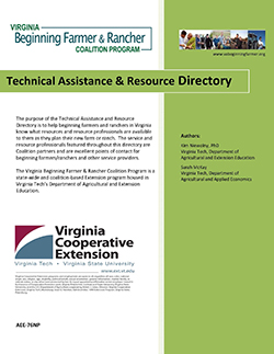 Cover, Virginia Beginning Farmer & Rancher Coalition Program: Technical Assistance & Resource Directory