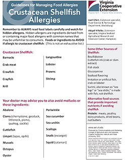 Cover, Guidelines for Managing Food Allergies: Crustacean Shellfish Allergies