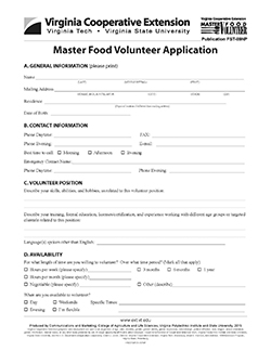 Cover, Master Food Volunteer Application