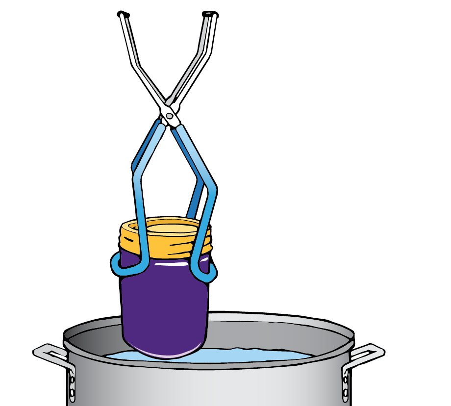 A diagram showing a jar being lifed from the water bath with jar tongs.