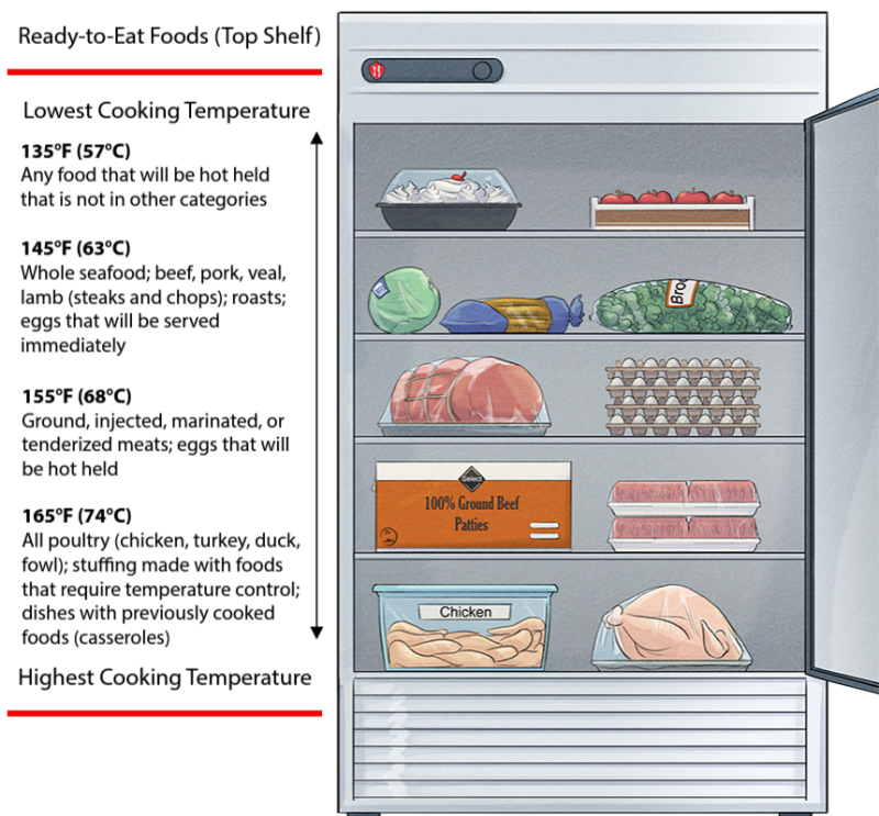 Figure 2. A chart showing the recommended order of storing foods in the refrigerator to decrease the risk of cross-contamination.