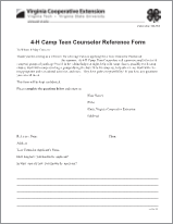 Cover for publication: 4-H Camp Teen Counselor Reference Form