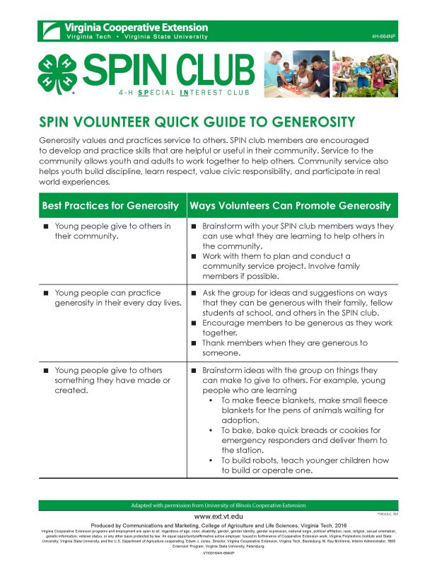 Cover of SPIN Volunteer Quick Guide to Generosity
