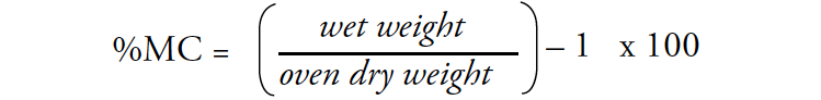 %MC = (wet weight / oven dry weight) – 1 x 100