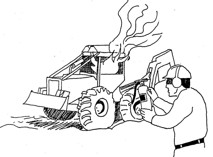 an illustration of a person using fire suppression to fire on a skidder
