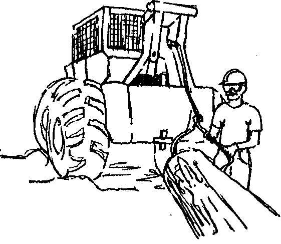an illustration of a person setting chokers at a log