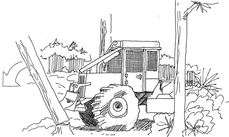 an illustration of a skidder with a log coming down