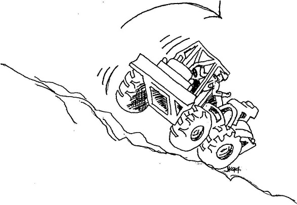 an illustration of a skidder about to rollover on a slope