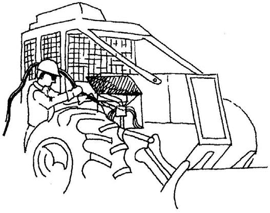 an illustration of a person maintaining a skidder