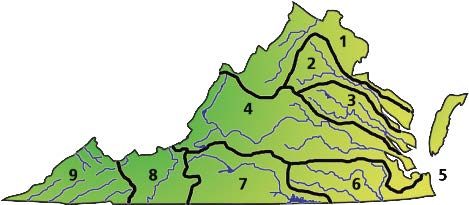 virginia map with nine major watersheds