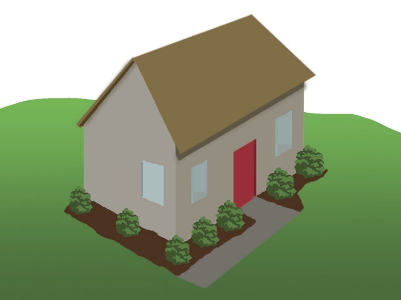A 3D model of a house with adjoining plants