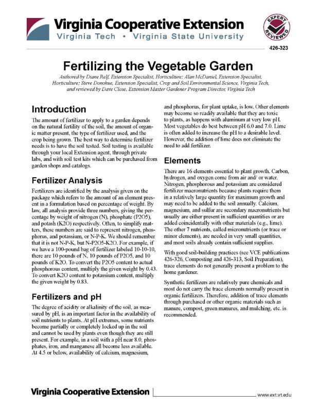 Cover for publication: Fertilizing the Vegetable Garden