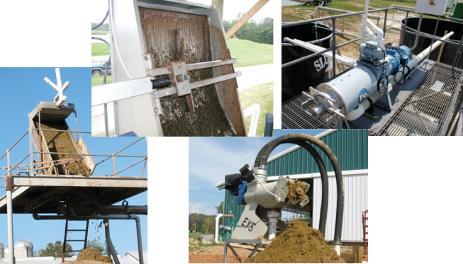 four photos of manure separators