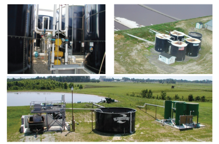 three photos showing Full-scale manure-treatment technologies