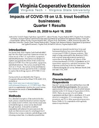 Cover for publication: Impacts of COVID-19 on U.S. trout foodfish businesses: Quarter 1 Results