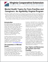 Cover for publication: Mental Health Topics for Farm Families and Caregivers: An AgrAbility Virginia Program Resource