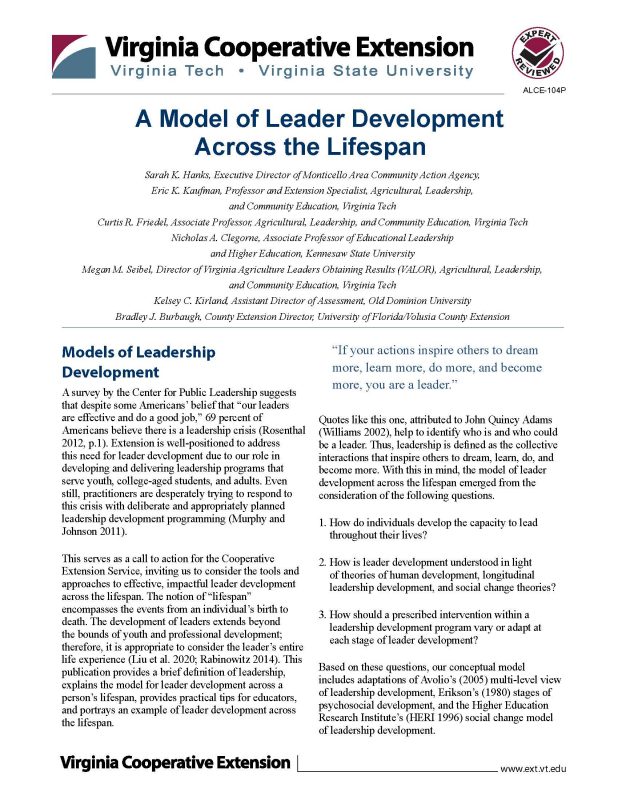 Cover for publication: A Model of Leader Development Across the Lifespan