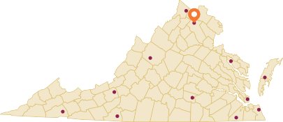 Virginia map with a network of 11 center and indicating the location of the Middleburg AREC