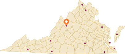 A map of Virginia with the Shenandoah Valley AREC location identified.