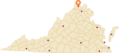 Virginia map with a network of 11 center and indicating the location of the Alson H. Smith Jr. AREC