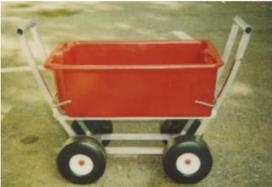 The picture shows a tub mounted on a wheeled cart. The tube can be removed and replace with other tubs