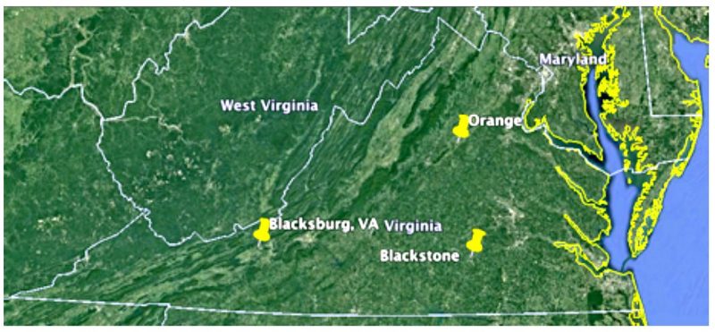 The study was performed at three experimental stations located in Blacksburg.
