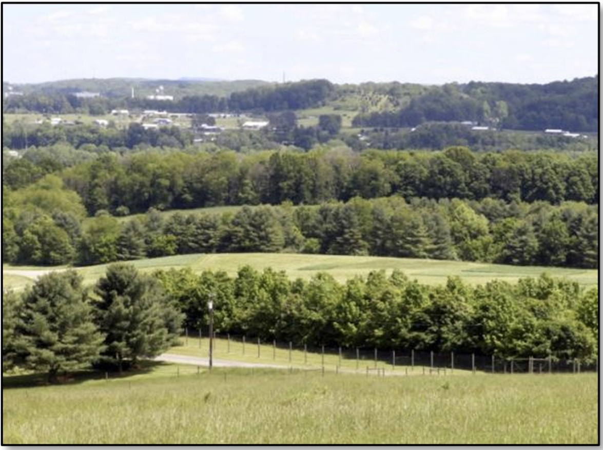 Photo shows an example of a buffer zone consisting of multiple rows of windbreaks and open areas.