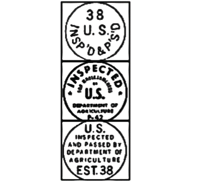 The inspection legend includes an establishment number that identifies the slaughter/processing facility and a mark of inspection by the USDA.