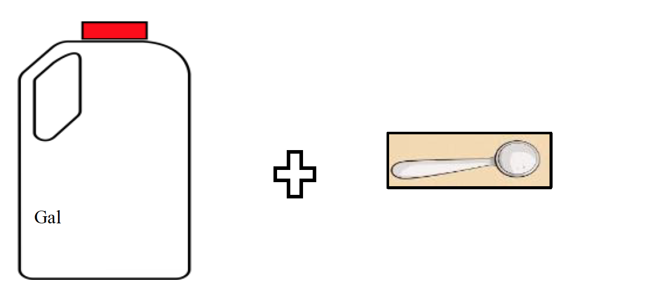 An illustration of a one-gallon bottle and a spoon.
