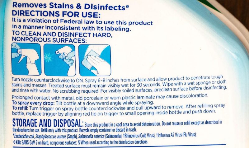 Label showing instructions on how to apply the product.