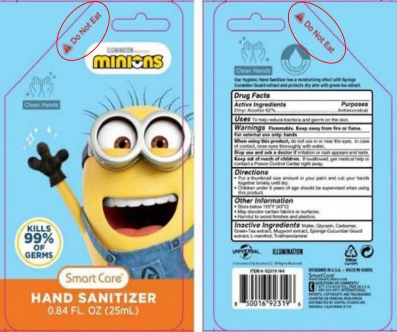Example of hand sanitizer packages that can lead consumers to accidentally ingest the product