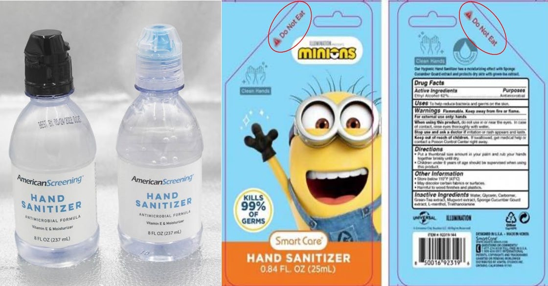 Los paquetes de desinfectante para manos que se retiraron del mercado porque los consumidores pueden ser ingerir el producto accidentalmente (Fuente: FDA.gov). 