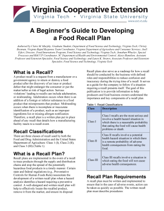 Developing a Recall Plan: A Guide for Small Food Processing Facilities